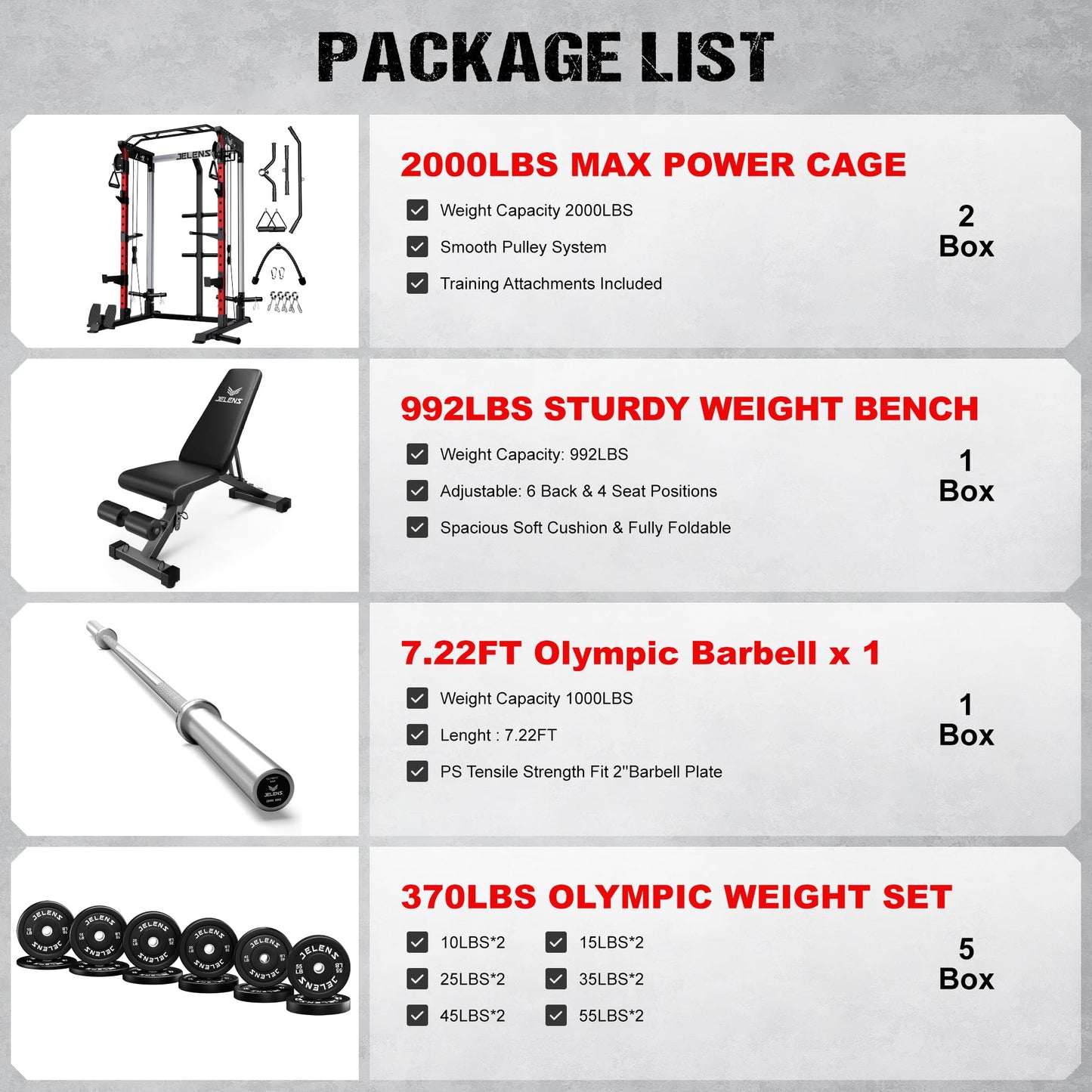 JELENS C21 Power Cage, 2000LBS Multi-Function Power Rack with Independent Dual Pulley System, All-in-One Squat Rack for Cable Crossover, Home Gym Workout Machine (Red, 370LBS Black)