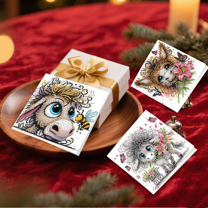 JZHYOAN 6Pcs DIY Animal Diamond Painting Cards Birthday Greeting Cards for Holidays Celebrations Diamond Art Card with Envelopes Crystal Arts Craft Gem Art Gem Painting Mosaic Kit for Adults