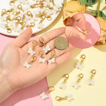 LEGENTLISUR 100PCS Butterfly Charms for Jewelry Making White Clip on Charms Acrylic Pendant with Lobster Clasps for Stitch Markers DIY Earrings Bracelet Crafts