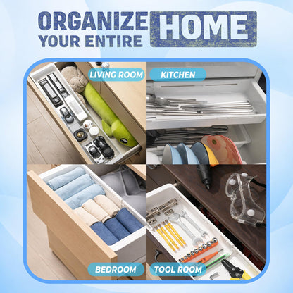 Kirosy 3-Pack Expandable Drawer Organizer for Deep Drawers, Adjustable Storage Tray (17–27 in), Durable PP Smooth Glide Divider for Kitchen, Vanity & Office, Space-Saving Design