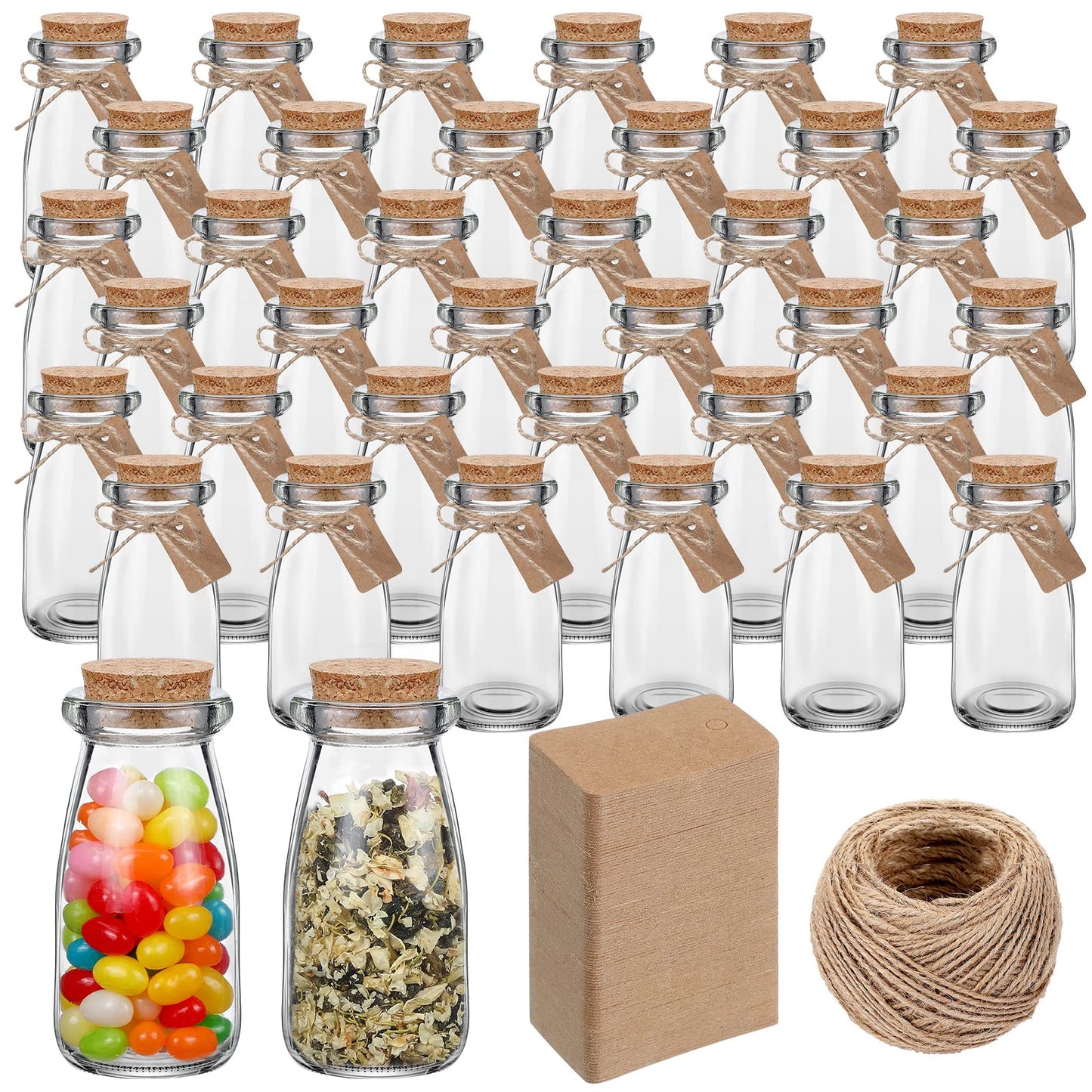 Sieral 48 Pcs 3.4 oz Mini Yogurt Jars Small Glass Bottles with Cork Lids Mini Milk Potion Bottles Glass Pudding Jars for Party Favors DIY Wedding Decor Gift Baby Shower