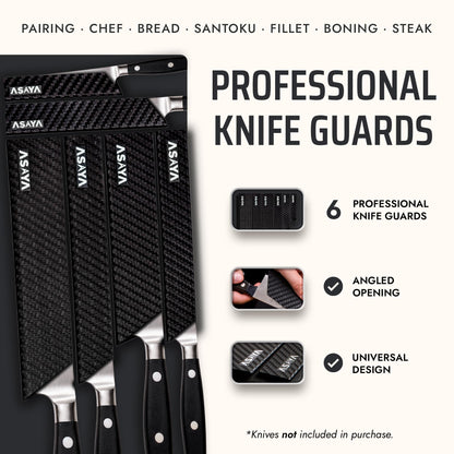 Asaya Professional Chef Knife Edge Guards – 6 Piece Knives Universal Covers - Extra Strength ABS Plastic and Food Safe Kitchen Knife Sheath Covers – Knives Not Included
