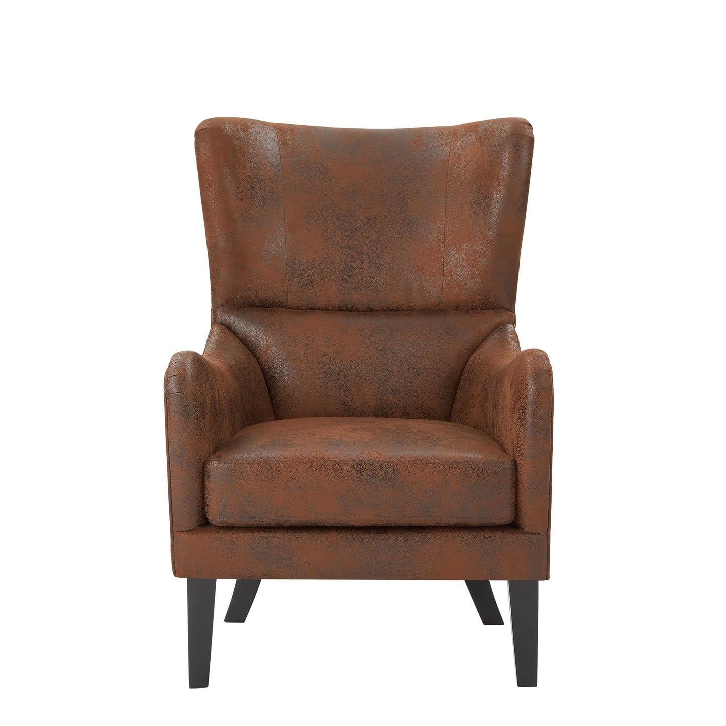 Christopher Knight Home Elber Mid-Century Modern Wingback Accent Chair Set of 2, Faux Suede Fabric Upholstered Club Chairs Set with Cushions, Wooden Comfy Reading Chair for Bedroom Living Room, Brown