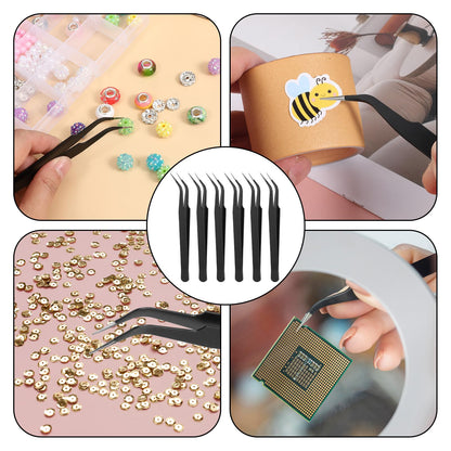 30Pcs Stainless Steel Craft Tweezers 4.9Inch Curved Pointed Tweezers with Protective Cover, Multipurpose High Precision Tweezer for Craft Sewing Stickers Eyelash Jewelry Making(Black)