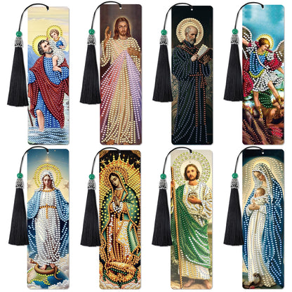 Christian Religous Diamond Art Bookmarks - 6 Pcs Diamond Art Bookmarks Kit for Adults, Gem Craft Painting Kits Featuring Jesus Christ Virgin Mary Saints, Christian Gifts for Holiday Christmas