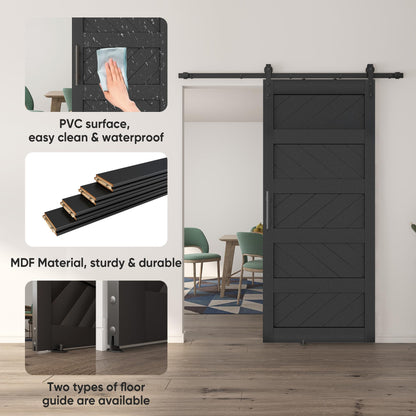 JUBEST 36" x 84" Barn Door, Slding Barn Door Kit Wave-Shape Barn Door Panel with Hardware Kit Include, Easy Installation, Solid Wood, MDF & PVC Covered, Black