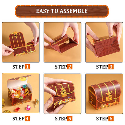 Chinco Treasure Treat Chest Boxes Cardboard Pirate Treasure Chest Party Favor Box Present Goodie Boxes for Halloween Game Pirate Theme Party（48 Pcs）