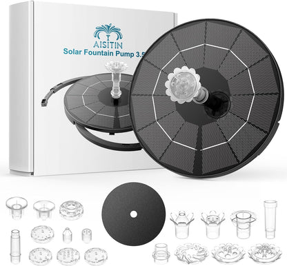 AISITIN Solar Fountain Pump - DIY Water Feature with 6 Nozzles & 3.9ft Cord | Perfect for Bird Baths & Gardens