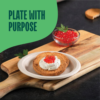 Deep Dish Paper Plates, Heavy Duty Disposable Dinner Plates [500-Pack] 10 Inch Plates - 100% Compostable Eco-Friendly, Biodegradable Sugarcane Bagasse, Natural Brown 10" Paper Plate Disposable