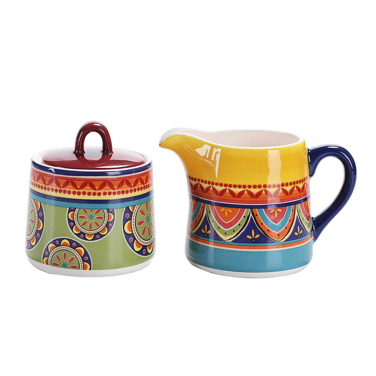 Bico Tunisian Ceramic Sugar and Creamer Set, Sugar Bowl with Lid, Cute Container for Coffee Bar, Kitchen Countertop Accessories, Microwave and Dishwasher Safe