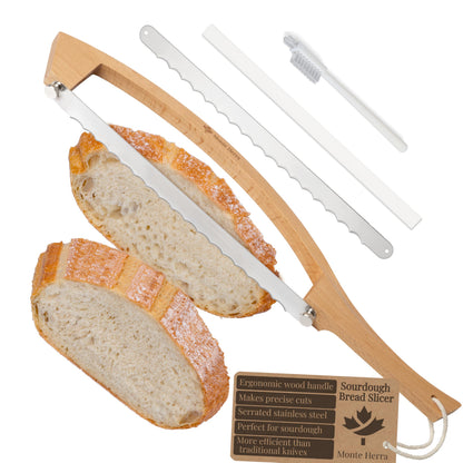 MonteHerra Bread Knife for Homemade Bread - 17-inch Wooden Sourdough Bread Knife - Unique Bow Design - Stainless Steel Serrated Blade - Perfect for Homemade Bread, Baguettes and More