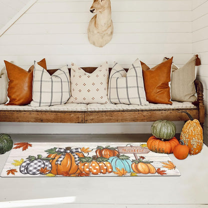 U'Artlines Fall Kitchen Mat - Anti Fatigue Cushioned Comfort Mats, Colorful Pumpkin Kitchen Rugs 17"x28"+17"x47"