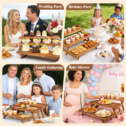 Wisreach 3 Tier Wooden Serving Tray Stand, Foldable Tiered Dessert Display Set for Party, Wedding, Birthday, Christmas, Rustic Charcuterie Boards Table Decor