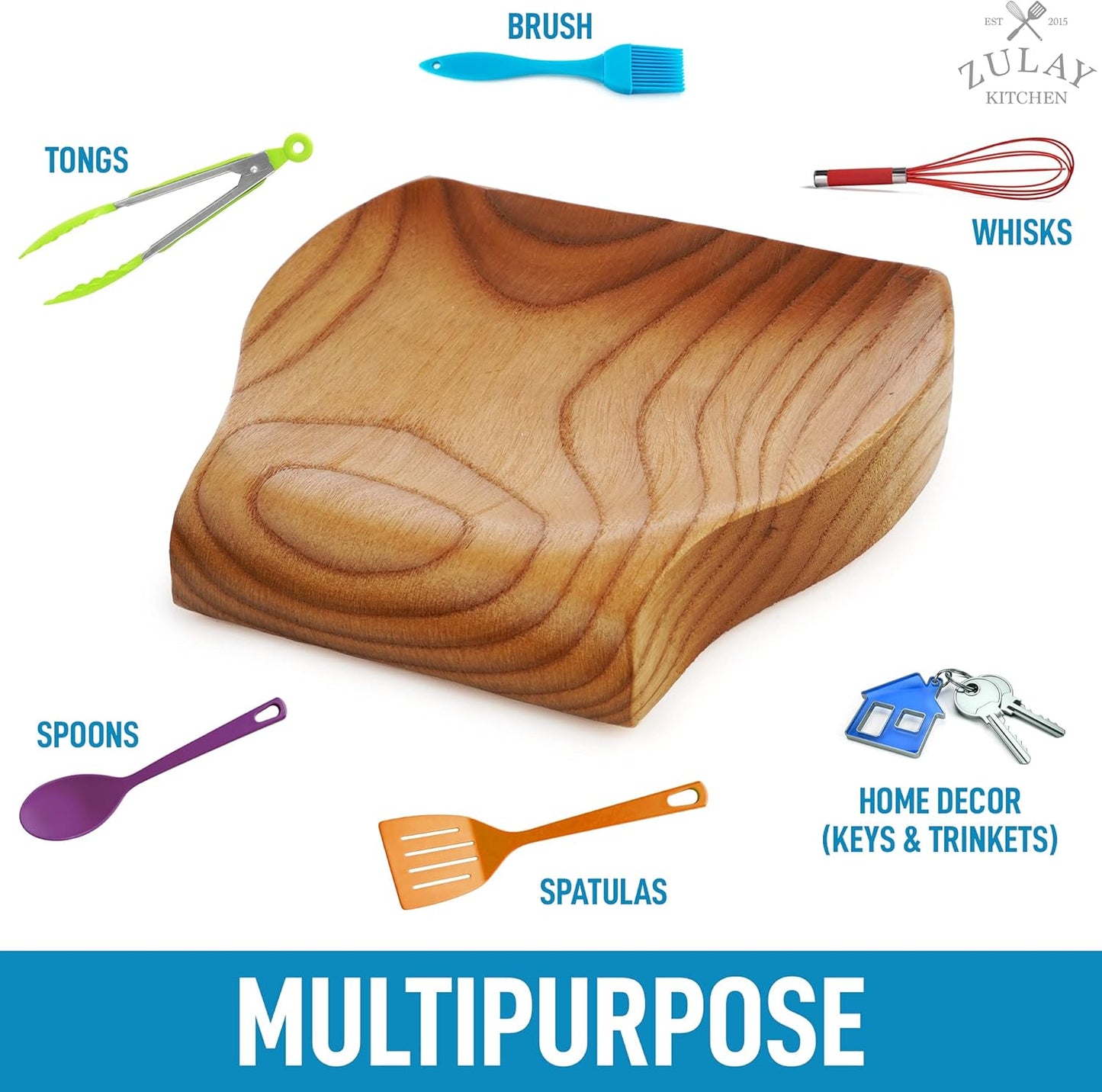 Zulay Kitchen Non-Slip Wooden Spoon Rest, Heat-Resistant Utensil Holder for Stovetop & Counter, Ashwood