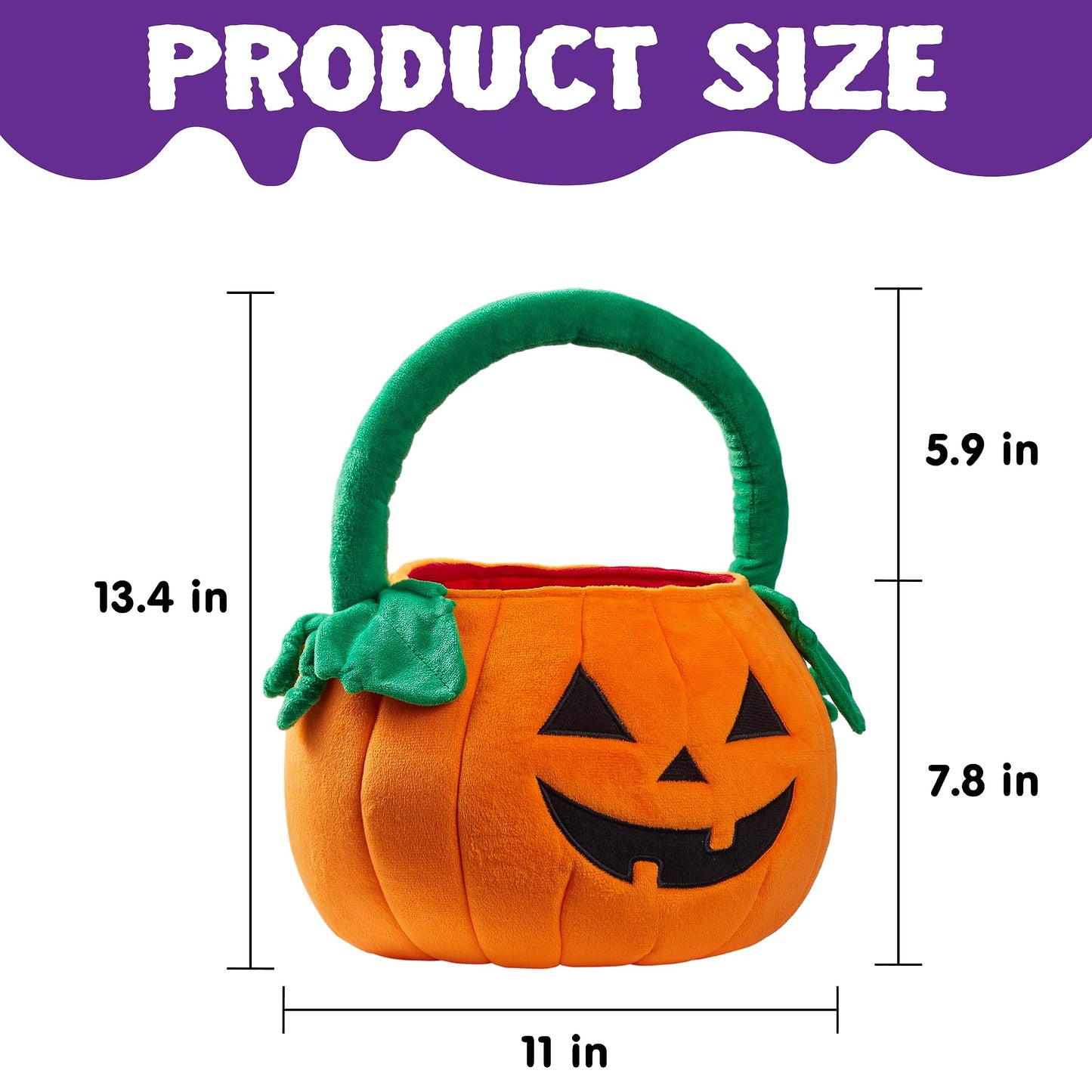 JOYIN Halloween Pumpkin Plush Tote Bucket, 11 X 13.4 inches Candy Trick or Treat Bag, Cute Halloween Basket with Handle for Kids Girl Boy Trick or Treating, Party Favor Supplies , Kids Gifts Goody Bag