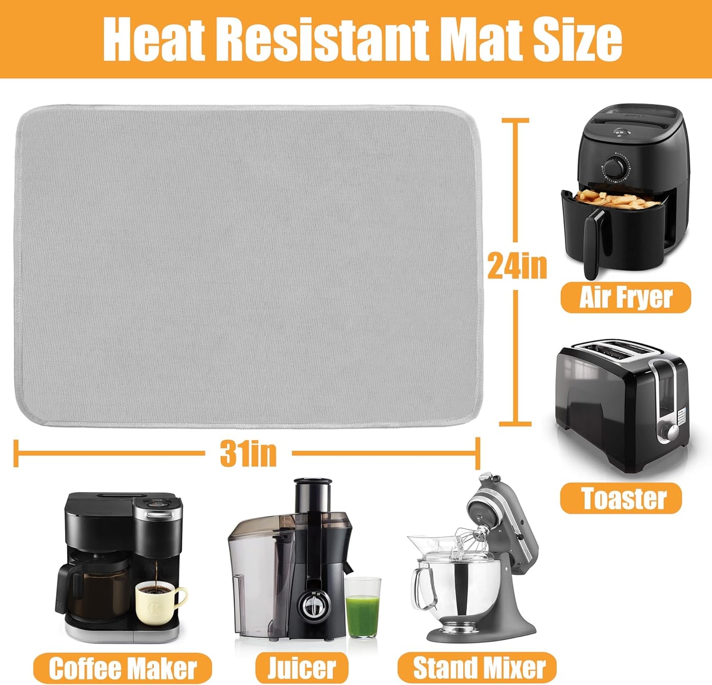Heat Resistant Kitchen Mats for Countertop 24x31in, Coffee Bar Mat to Protect Quartz Countertop
