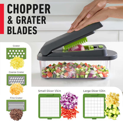 Mueller Pro-Series 10-in-1 Vegetable Chopper - 8 Blades for Easy Dicing, Slicing & Mincing | Gray/Green