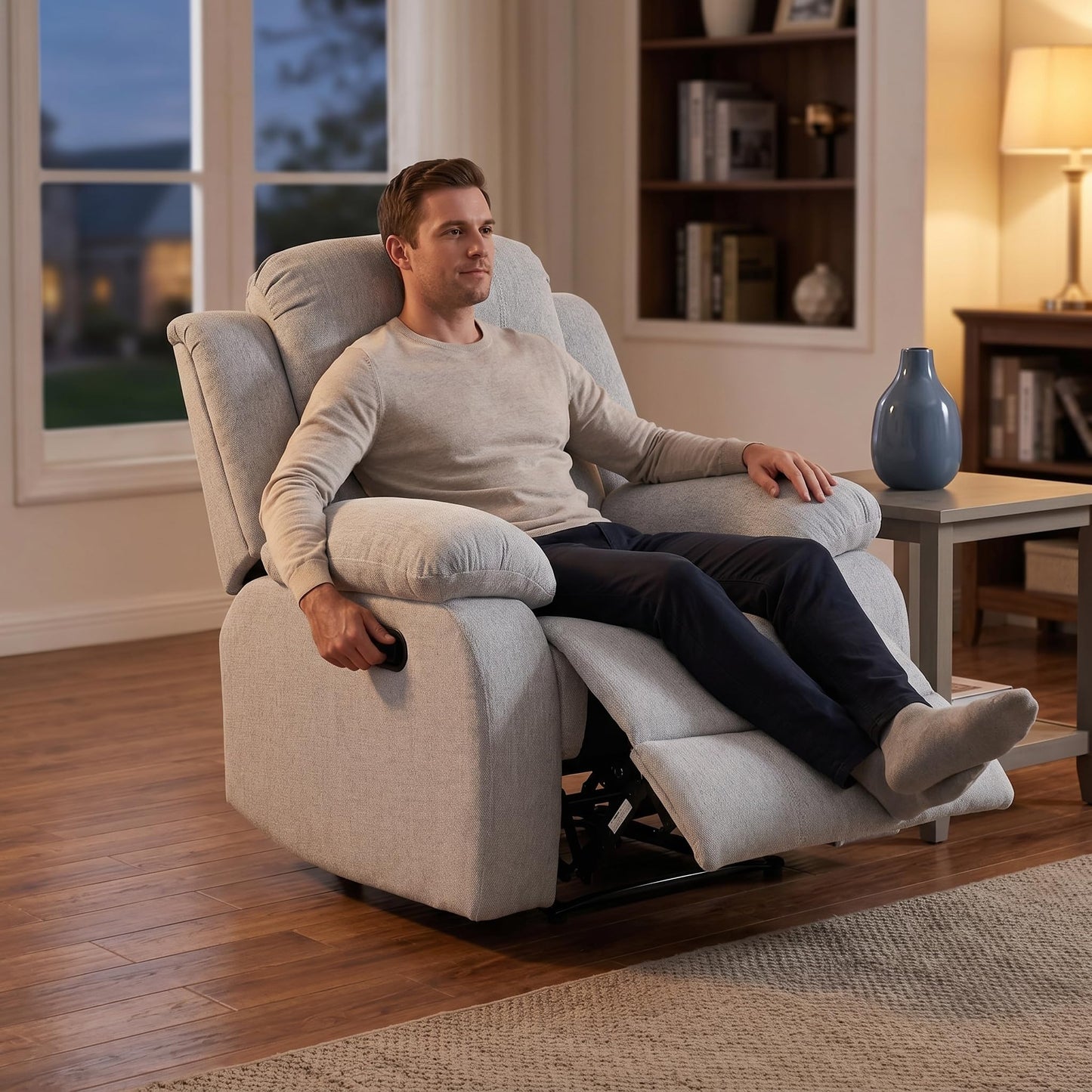 Trygoal Manual Recliner Chair, Nursery Rocking Chair, Linen Recliner Chair for Adults, Lazy Boy, Gaming Recliner wih Overstuffed Arms, Suitable for Home Theater, Living Room, Bedroom, Gray