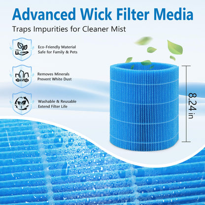 Harebery DH3i Replacement Filters Compatible with Blueair 2-in-1 Purify + Humidify | 3 Particle Filters + 1 Wick Filter