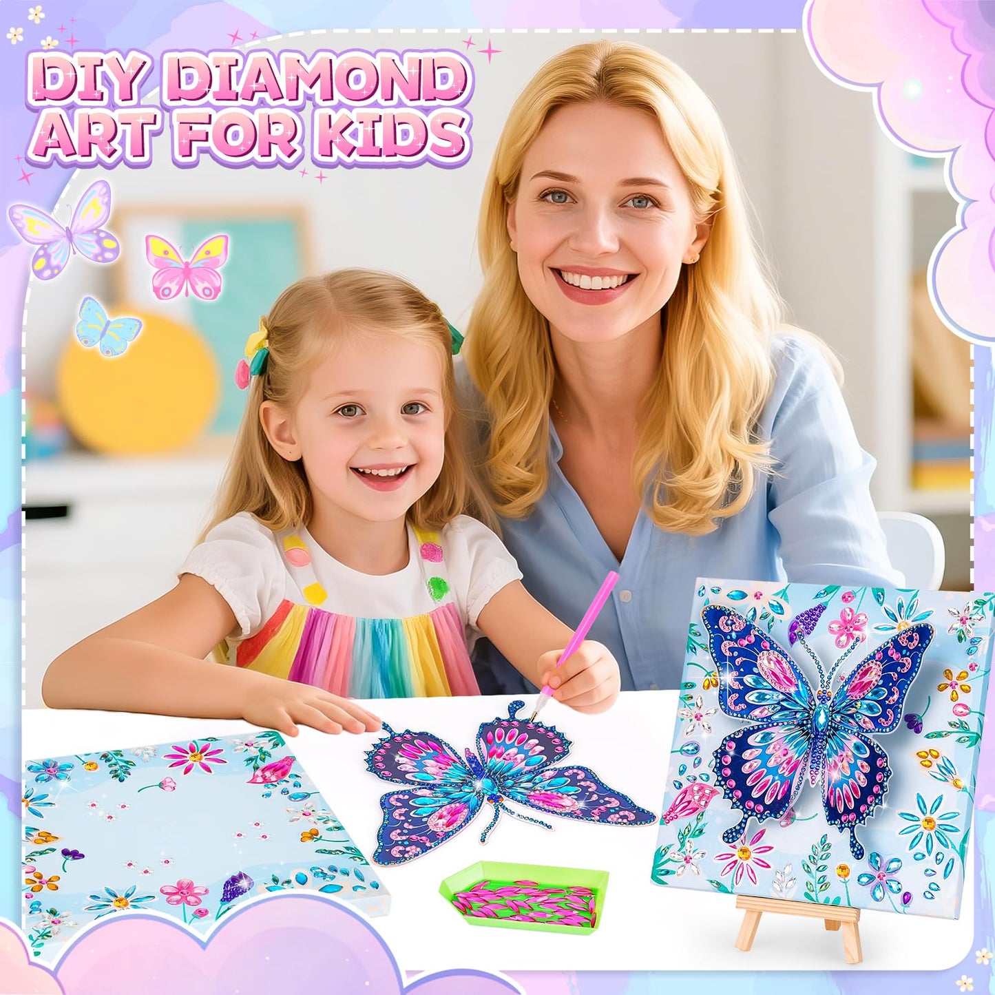 Arts and Crafts for Kids Age 8-12, Diamond Art Kit for Kids, Gifts for 6 7 8 9 10 Year Old Girls, Birthday Presents Toys for Girl Teen, Fun Activities Gem Art Butterfly Kit with Frame for Home Decor