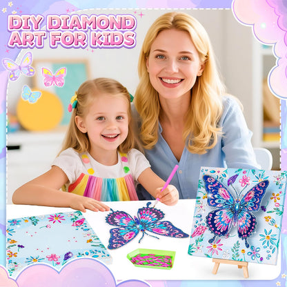 Arts and Crafts for Kids Age 8-12, Diamond Art Kit for Kids, Gifts for 6 7 8 9 10 Year Old Girls, Birthday Presents Toys for Girl Teen, Fun Activities Gem Art Butterfly Kit with Frame for Home Decor