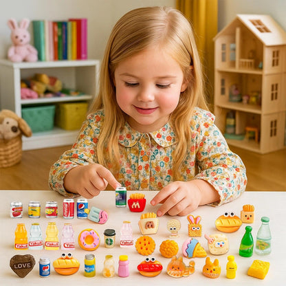 100pcs Miniature Food Drink Mini Brand Bottles Soda Pop Cans Cake Ice Cream Pretend Play Kitchen Game Party Accessories Toys for 1/12 Doll House Resin Food Figures Dollhouse Kitchen Decorations
