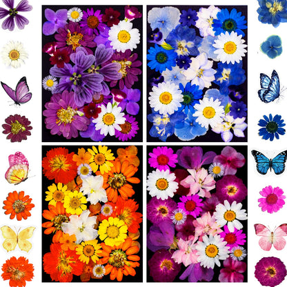 LUCISKY 133Pcs Dried Pressed Flowers and Butterfly for Resin Molds, Assorted Real Natural Flowers Leaves Stickers for DIY Art Crafts, Jewelry, Candle, Soap Crafts Making