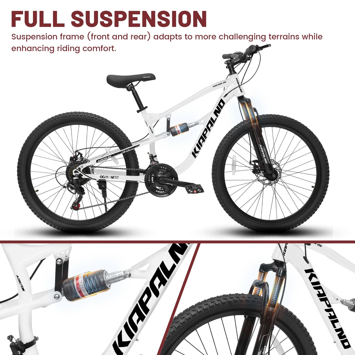 Ecarpat 26 inch Mountain Bike Full Suspension, 21 Speeds Dual Disc Brake Men Boys Bike for 10+ Years, Carbon Steel Frame, Trail Beach Snow Commuter City Bikes, Birthday Gift Choice