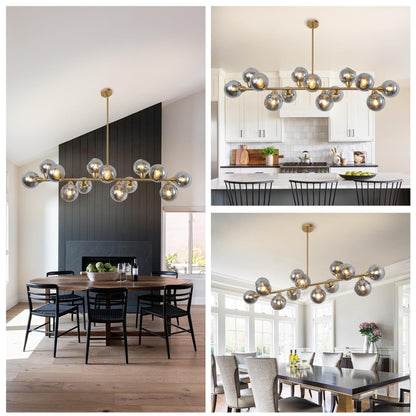 Lzawvm Linear Chandeliers Dining Room Gold Sputnik Chandelier 13-Lights Modern Glass Globe Chandelier 59 Inch 13 Lights Linear Dining Room Light Fixture