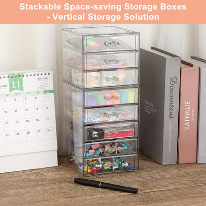 BTSKY Clear Acrylic Storage Organizer with Drawers, 5-Layer Desktop Organizer for Office Essentials, Multi-Purpose Stackable Container for Bathroom Vanity, Desk Makeup Jewelry Container Storage Box