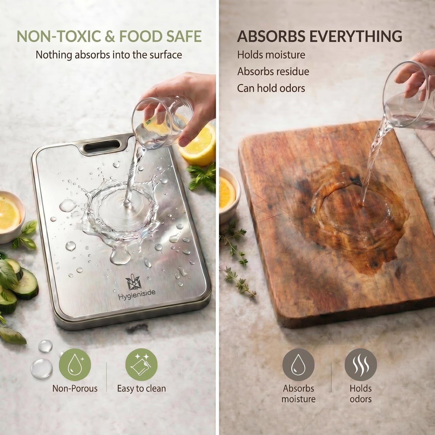 Titanium Cutting Board for Kitchen – Non Toxic & Hygienic, Reversible 2-in-1, Durable Metal Surface, Easy to Clean, Dual Surface with PP Wheat Fiber Side, Juice Groove, 16"x11"