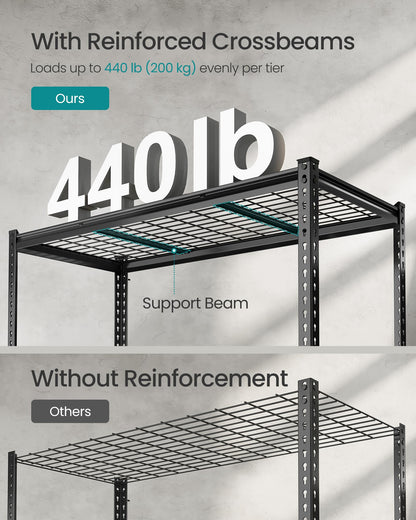 SONGMICS 5-Tier Storage Shelves, Heavy-Duty Garage Shelving, Adjustable Shelving Unit, Steel Shelf, Boltless Assembly, for Garage, 2,200 lb Load, 24 x 144 x 72 Inches, Ink Black UGLR454B03