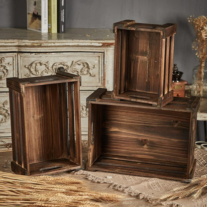 Farmhouse Wooden Crates Decorative Set of 3, Distressed Nesting Wood Crates for Storage and Home Decor