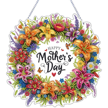 VODAPYC Mother's Day Diamond Art Hanging Kits for Adults, Acrylic DIY Double Sided Special Shaped Flower Diamonds Art Windows Pendant Ornament(Mother's Day Wreath)