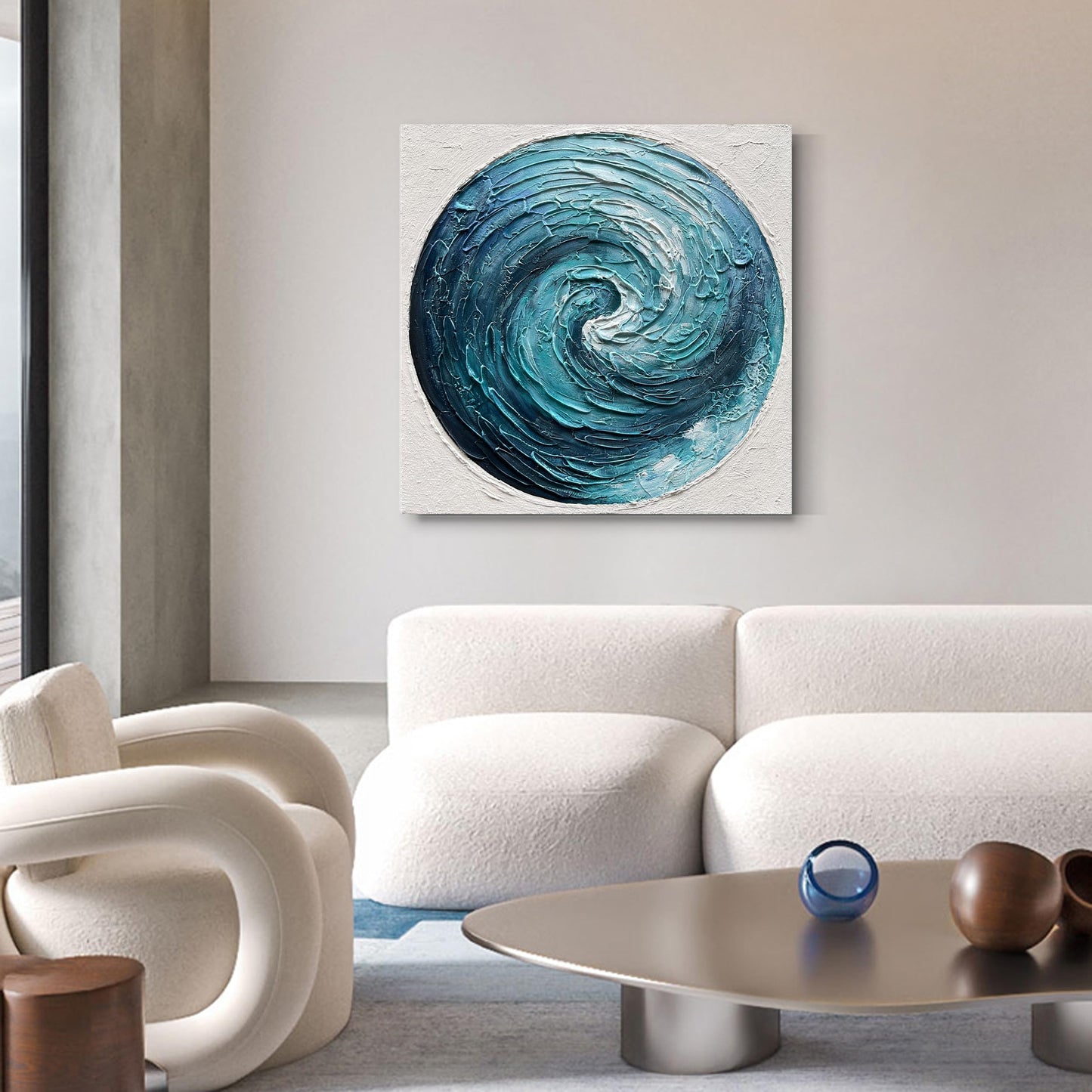 Diathou Art Hand-painted blue gradient texture oil painting in modern abstract style, artistic decoration for the office wall of furniture, 24x24 inches