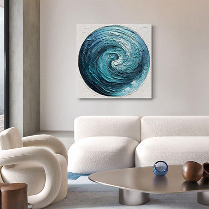 Diathou Art Hand-painted blue gradient texture oil painting in modern abstract style, artistic decoration for the office wall of furniture, 24x24 inches