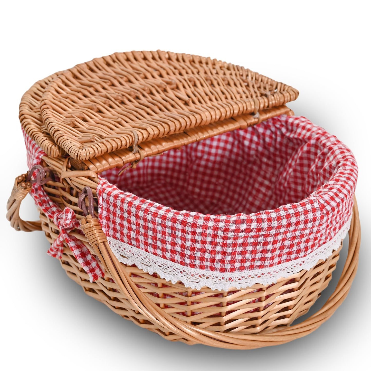 Wicker Picnic Basket with Removable Liner Empty Picnic Baskets with Lid for 2, Picnic Hamper with Foldable Handles for Picnic 2,Checkered