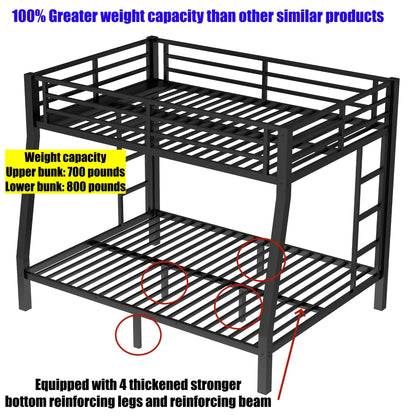 SIGONE Stronger and Safer Metal Steel Bunk Bed Frame Twin XL Over Queen Size, Heavy Duty More Stable Thickened Black Metal Bunk Queen Bed (Easier to Assemble) (Twin XL Over Queen)