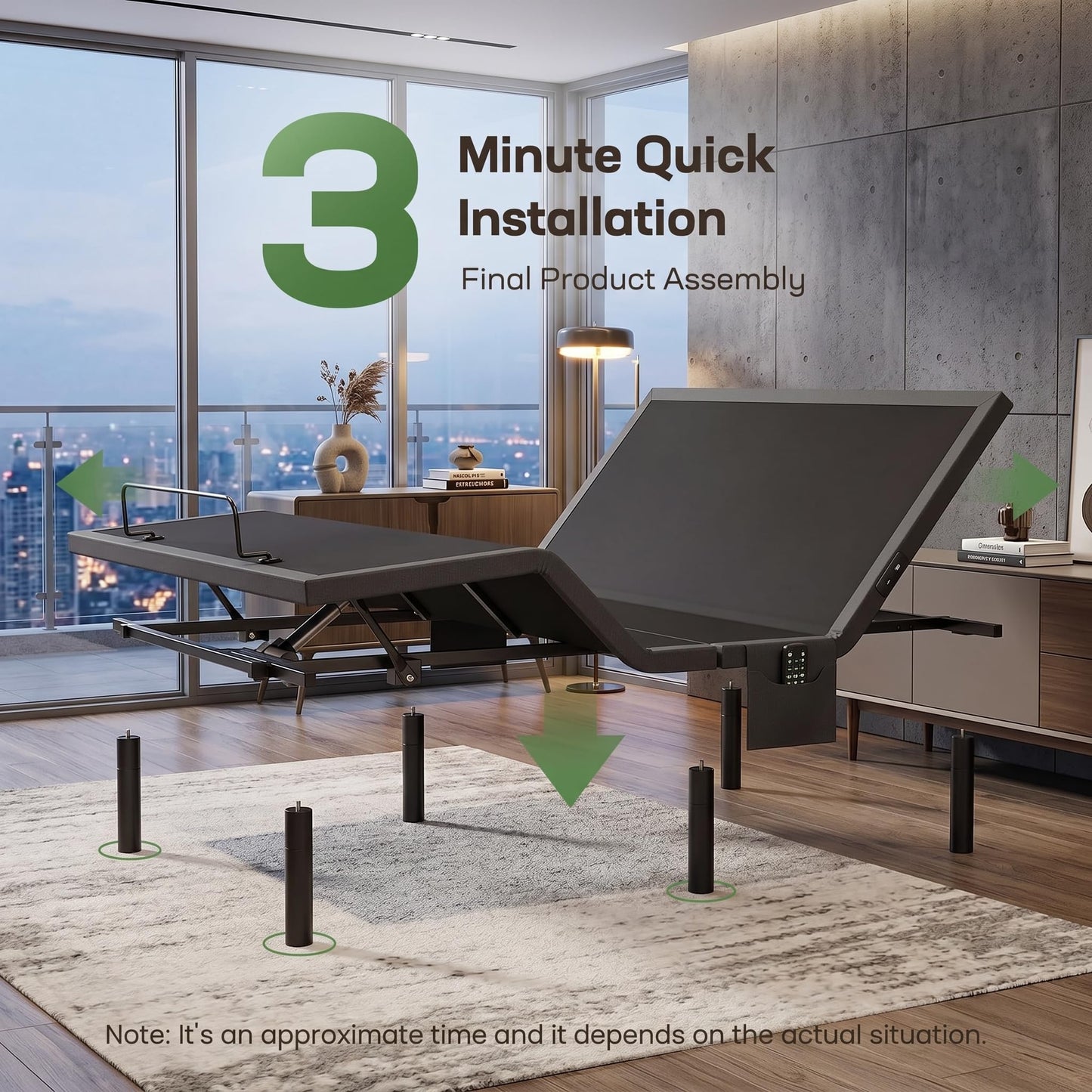Marsail MS01-2 Twin XL Adjustable Bed Base – Massage, App Control & Under-Bed Nightlight, 4-Height Adjustable Frame, 3-Minute Tool-Free Assembly, Wireless Control