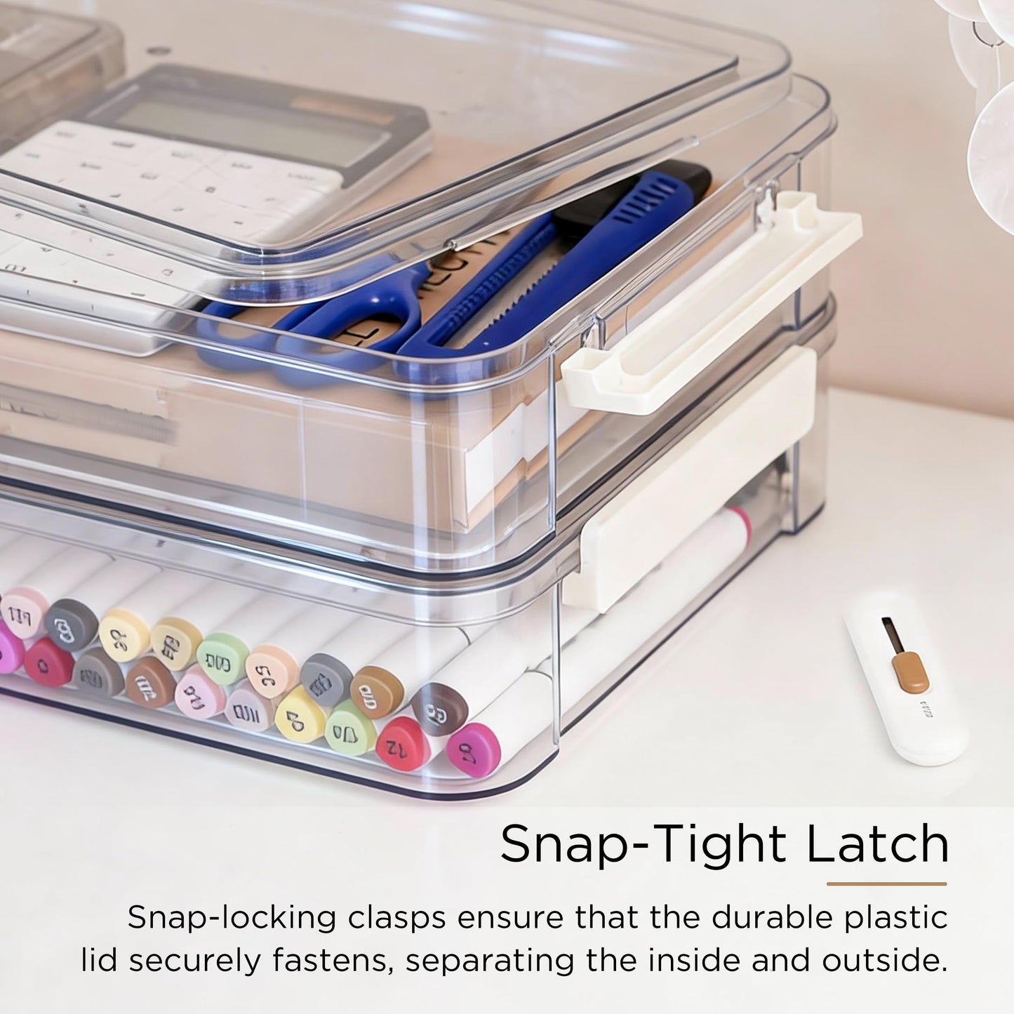 Citylife 2 PCS 6 Qt Plastic Storage Bins with Lids and Latches, Portable Stackable Storage Bins, Clear Plastic File Box for Organizing A4 Paper, Letters, Documents, Art Supplies, and Crafts