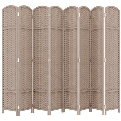 Room Divider 8 Panel Screen 5.6 Ft Tall Partition Room Dividers Beige Privacy Screens Folding Room Separation Free Standing Waterproof Wood Frame Wall Divider