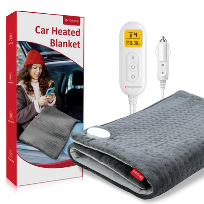 Comfytemp 12V/24V Car Electric Blanket for Back Pain Relief, 4 Heat Settings, 11 Auto-Off, Portable Mini Travel Blanket for Back Pain, Neck, Shoulders and Cramps Relief, 12" x 24" Washable