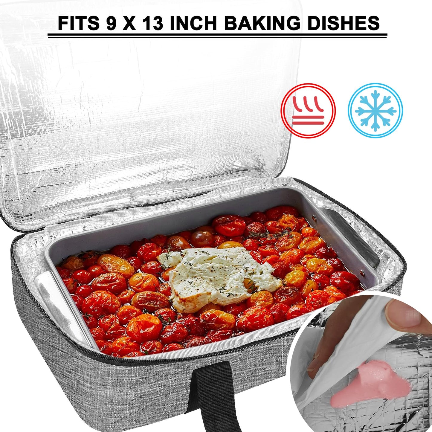 esouler Insulated Casserole Carrier Bag Hot & Cold Food Carrier Bag Lasagna Holder Lunch Bag for Picnics, Parties, Travel, Fits 9 x 13 Inches Casserole Dish-Grey