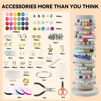 GANKTOWCOY 8500 Pcs Clay Beads Bracelet Making Kit, 24 Colors Flat Polymer Heishi Beads for Jewelry Making, Preppy Friendship Bracelet Kit with Letter Beads & Charms