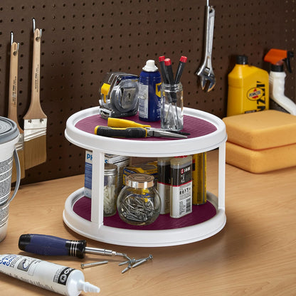 Copco Non-Skid 2 Tier Pantry Cabinet Lazy Susan Turntable, 12-Inch, White/Purple