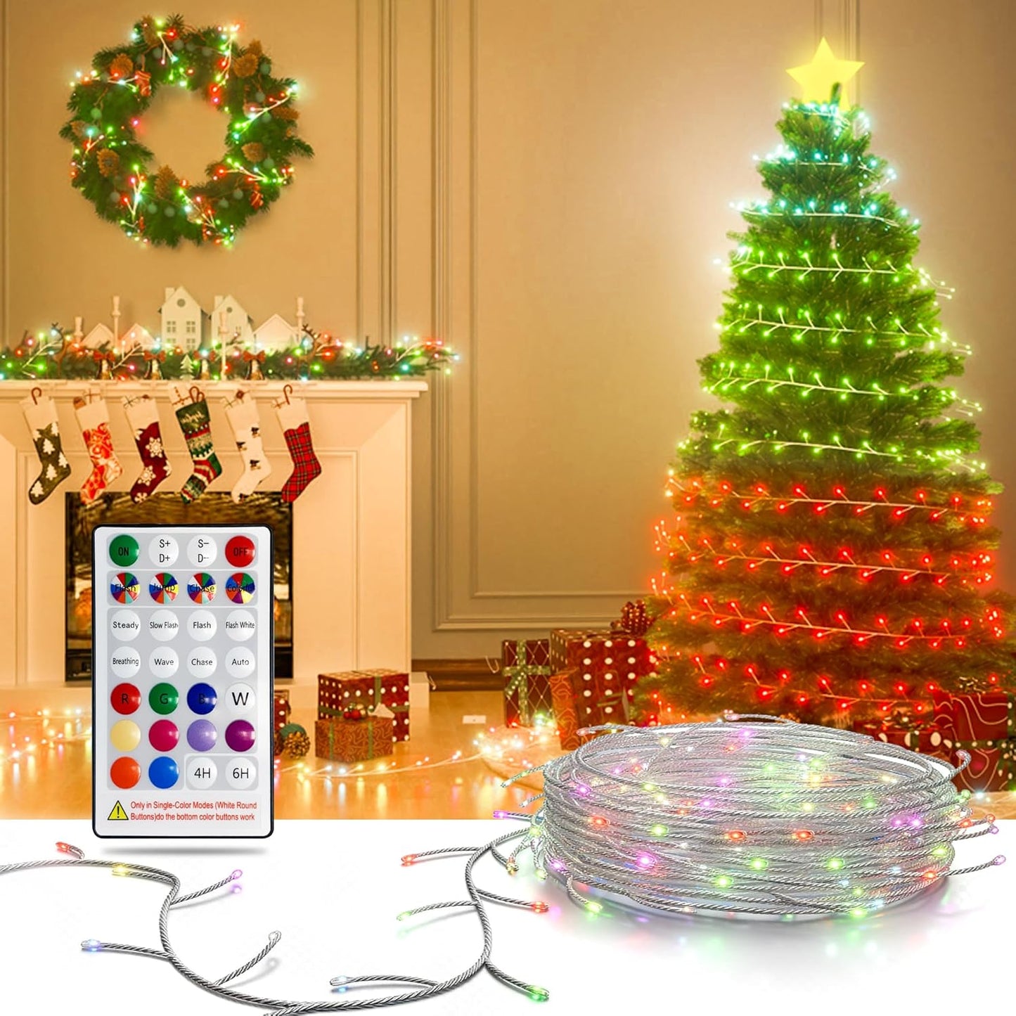 16Ft 200 LED Fairy Lights USB Powered String Lights, LED Multicolor Firecracker Cluster Twinkle Light with Remote