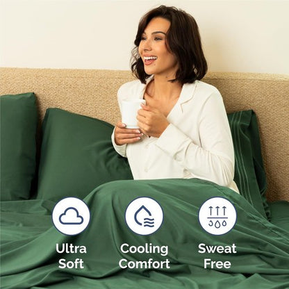 King Size 4 Piece Sheet Set - Comfy Cooling Bed Sheets for Luxury Bedding - Deep Pockets, Soft & Wrinkle-Free - Oeko-Tex Certified, Emerald Green
