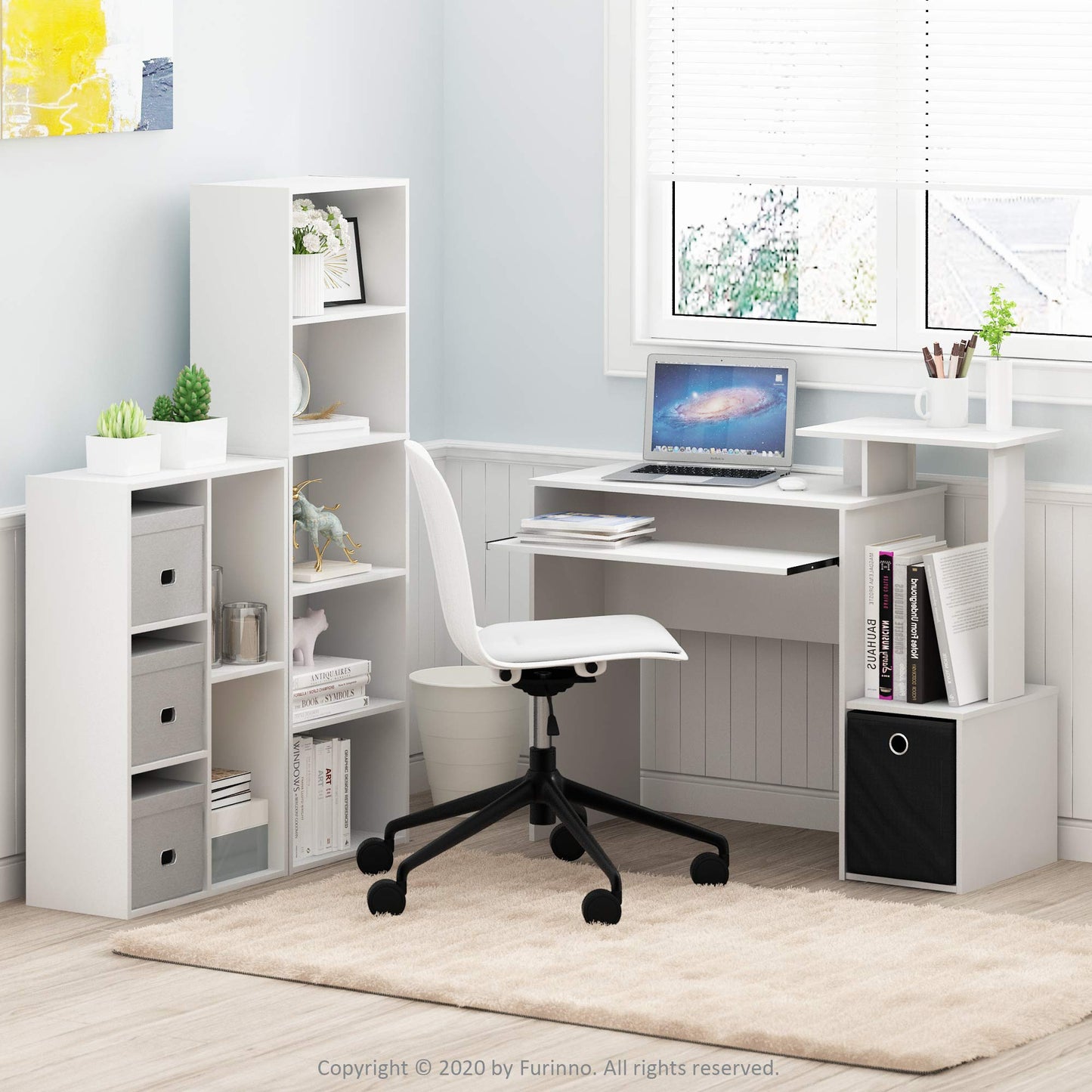 Furinno LUDER Book Shelf, 5-Cube Bookshelf, Reversible Bookcase, 9.4 x 19.5 x 31.5, Easy Assembly, for Living Room, Bedroom, Home Office, White