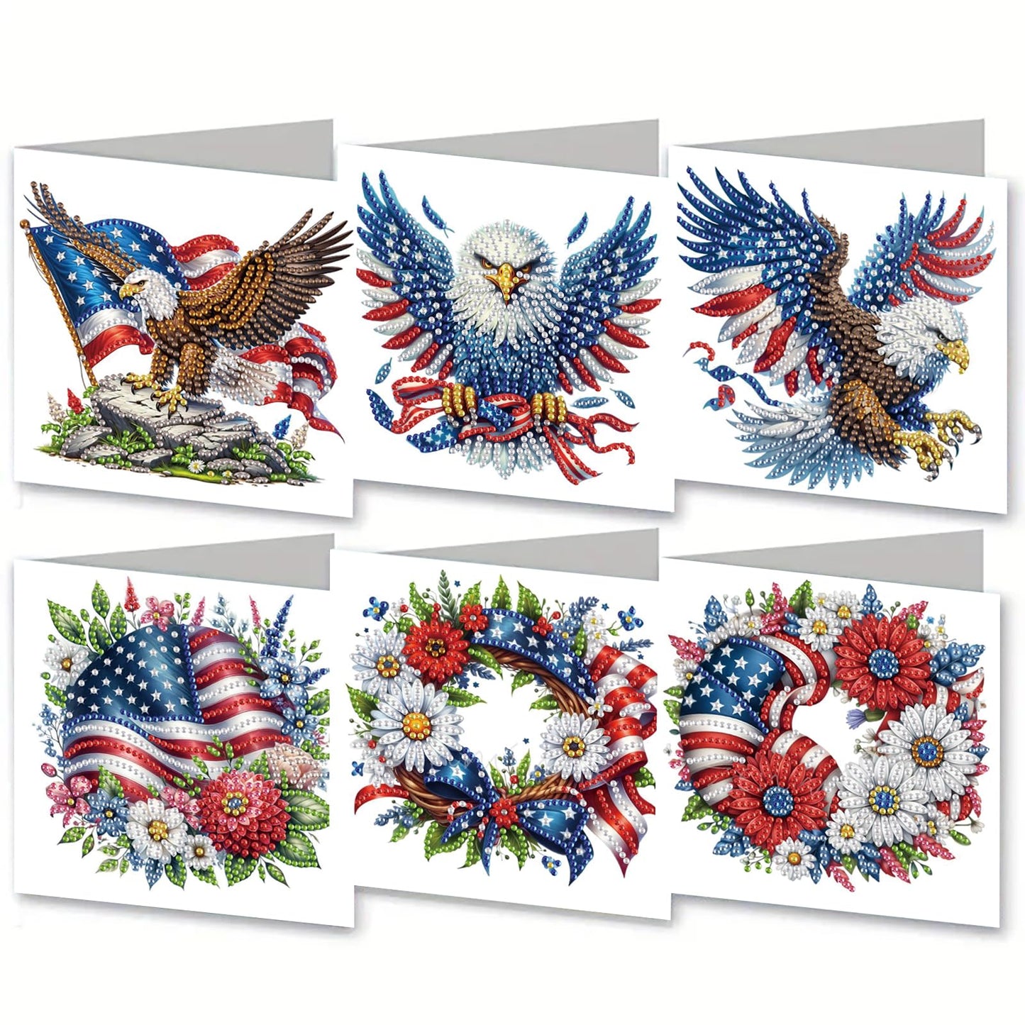 NanBaDa 6-Piece Independence Day Diamond Painting Greeting Card Set - Handmade Holidays and Greetings Craft Cards with Envelopes - Suitable for Casual and Stress Relieving Home Decoration Gifts