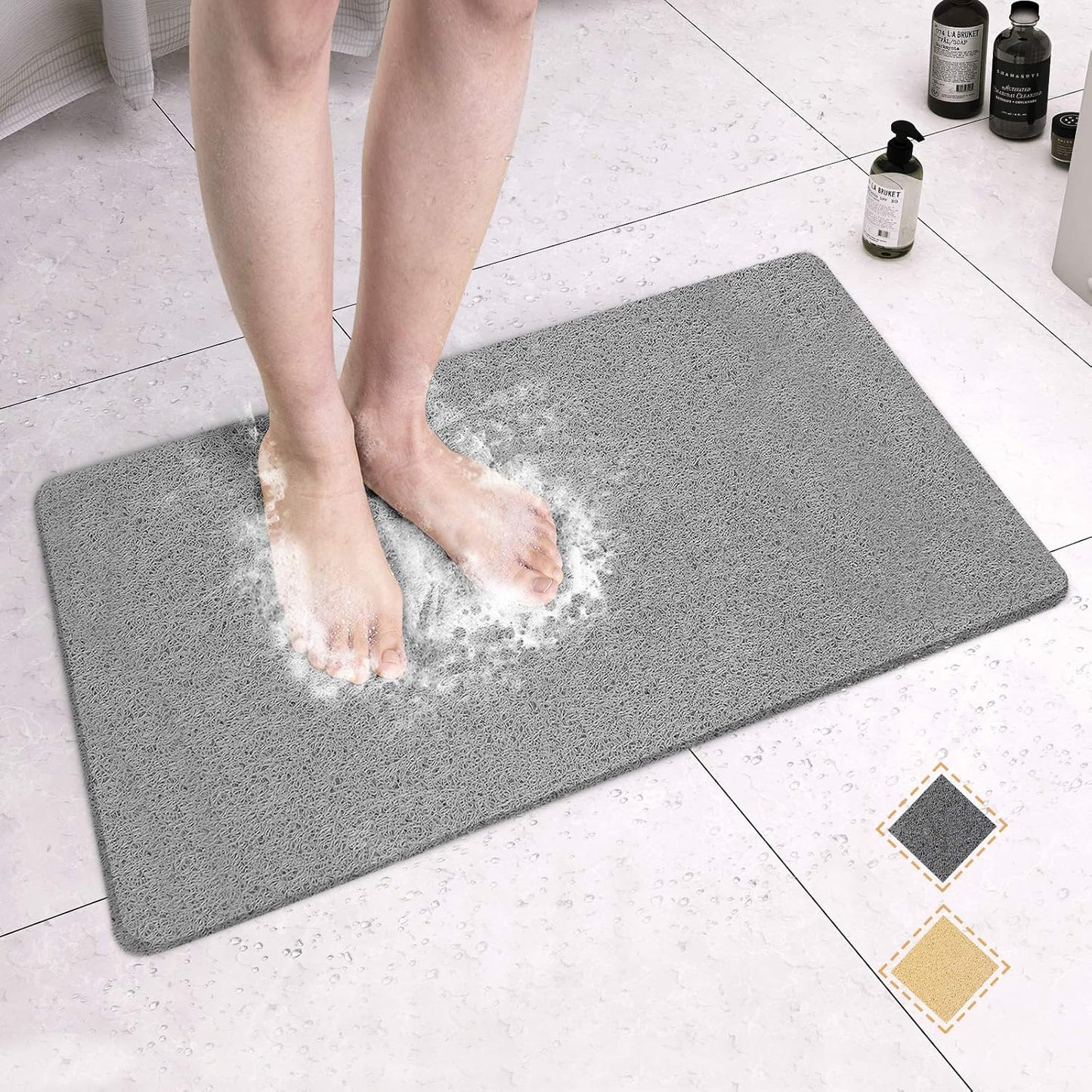MAPLEZ Non-Slip Bath Mat for Tub, Quick Drying Shower Mat for Wet Areas, 24"x16", Grey